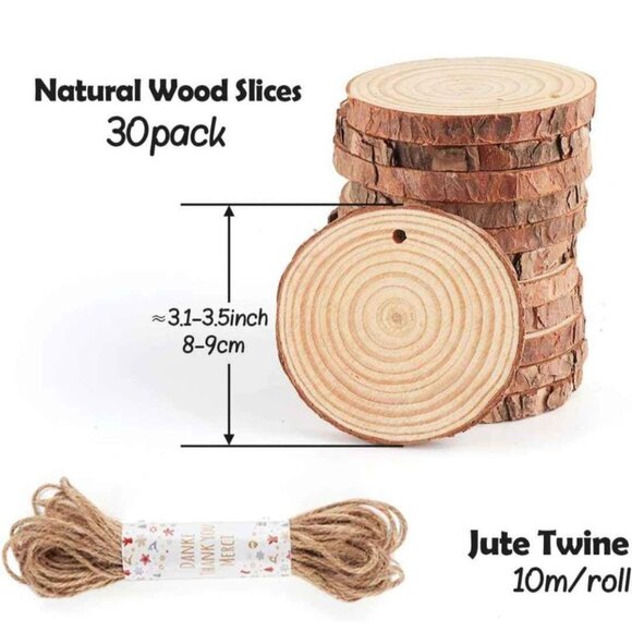 Natural Wood Slices 30Pcs 3.1''-3.5'' - Picture 3 of 10